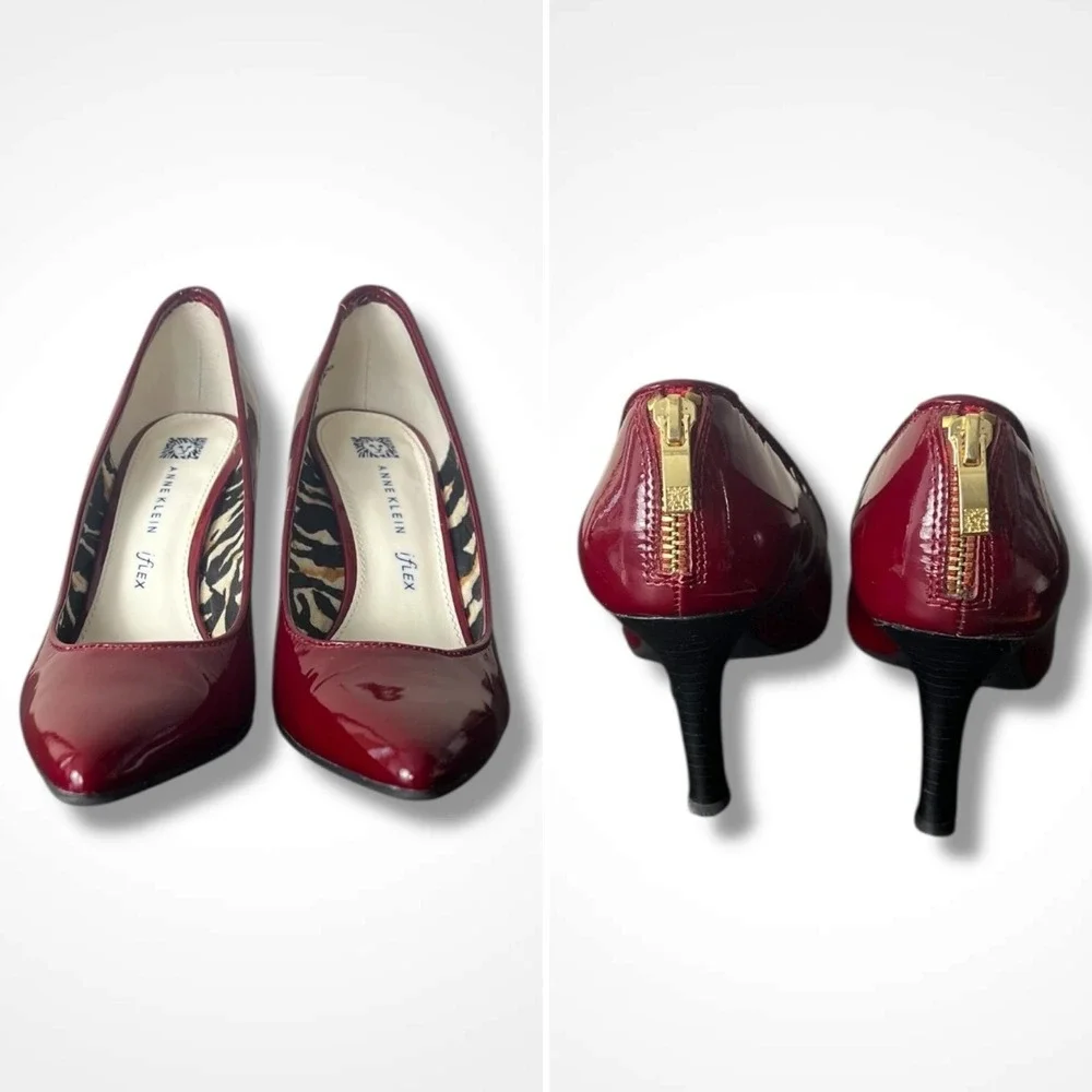 Anne Klein Pumps Womens Size 6.5 Burgundy Patent AKFALICIA iFlex Back‎ Zip Heels